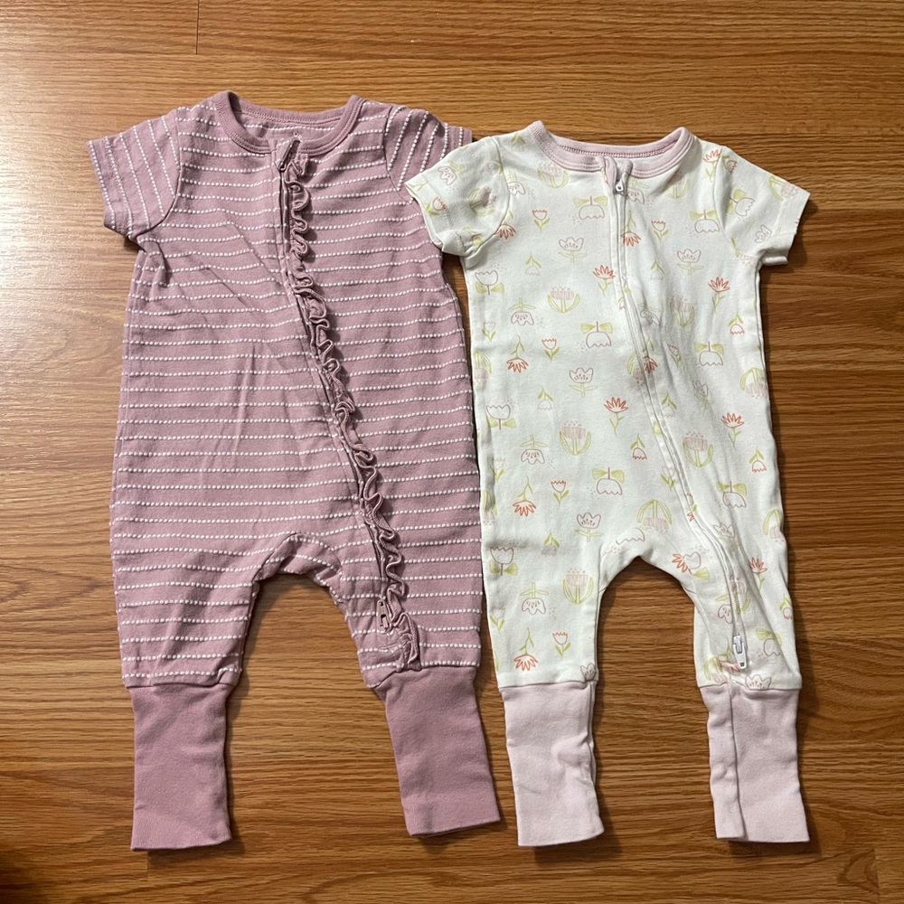 cloud island Mauve Stripe & Cream Floral Short-Sleeve one-piece’s - 2 Pack